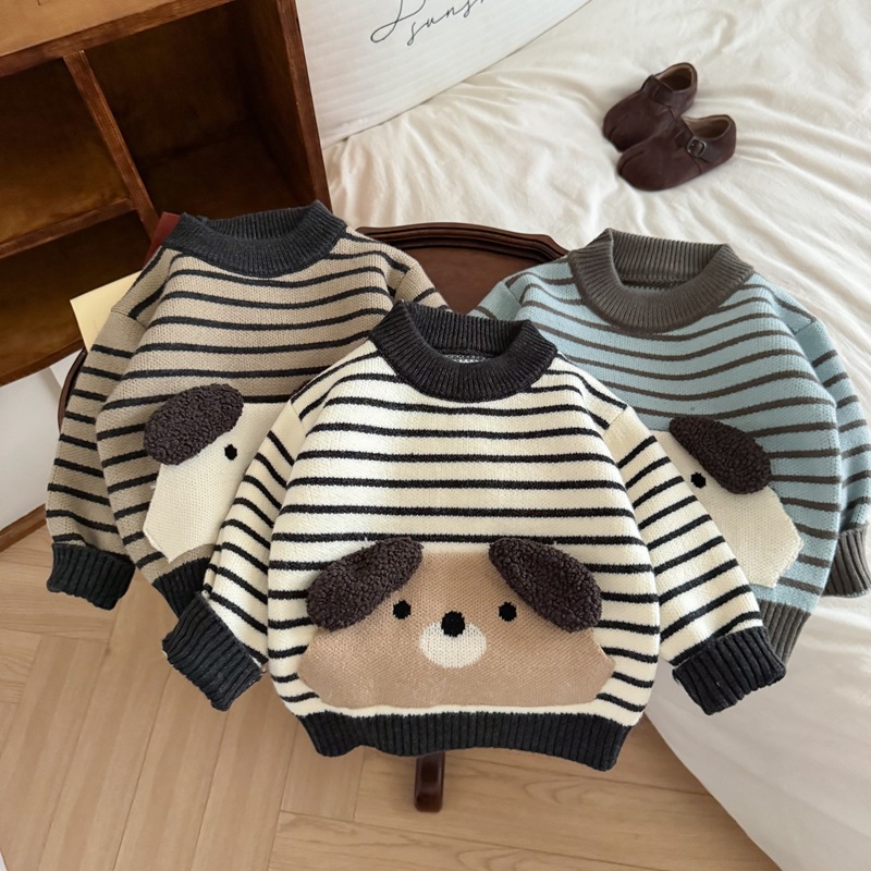Baby Clothing Jumpers - เสื้อไหมพรมลายการ์ตูนสุนัขน่ารักสำหรับเด็ก ลายทาง สำหรับเด็กอายุ 1-8 ปี รุ่น