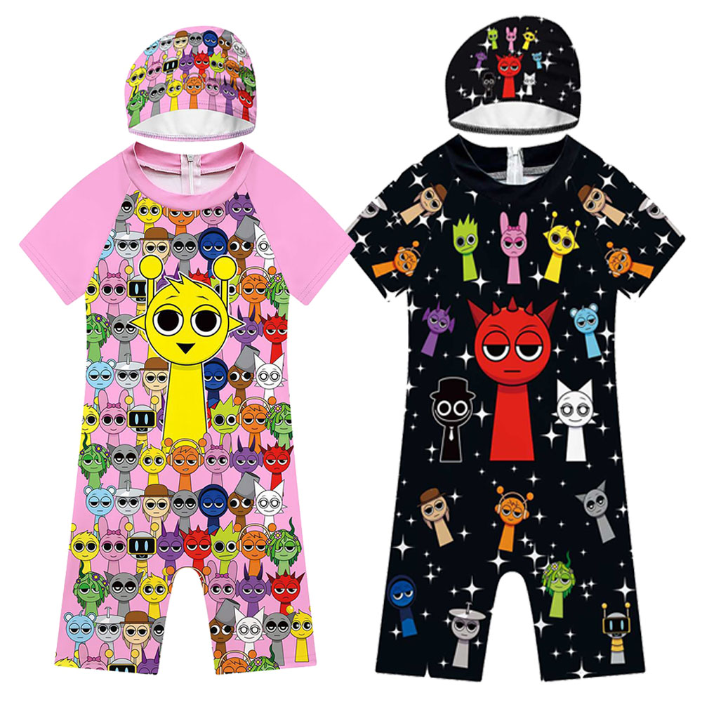 Baby Clothing Online - ฤดูร้อน Sprunki Plush ชุดว่ายน้ําเด็กเครื่องแต่งกายเด็กวัยหัดเดินเด็ก One-piece หมวกว่ายน้ําชุดว่ายน้ําเด็กหญิง