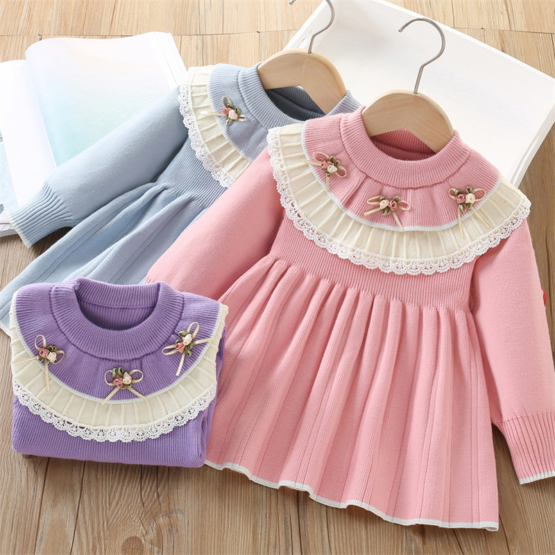 Baby Clothing Jumpers - เด็กทารกชุดถักเด็กฤดูใบไม้ร่วงดอกไม้เสื้อกันหนาวชุดเด็กฤดูหนาว WARM Vestidos เด็กวัยหัดเดินลูกไม้จัมเปอร์ Casual เสื้อผ้า