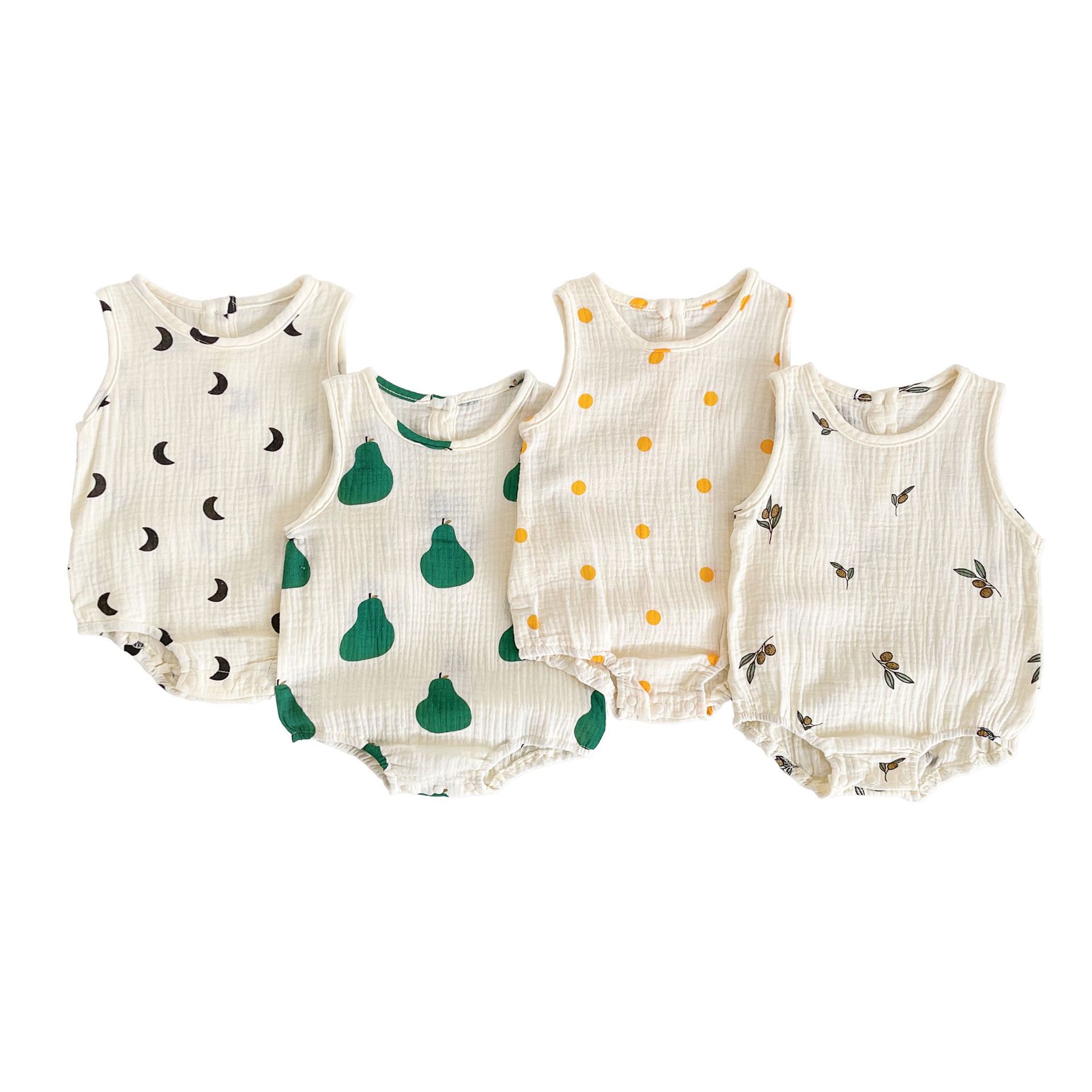 Baby Clothing Online - 0-2Y เด็กทารกเด็กผู้หญิงผ้าฝ้าย Romper แขนกุดน่ารักพิมพ์ชุดบอดี้สูท Jumpsuit Playsuit