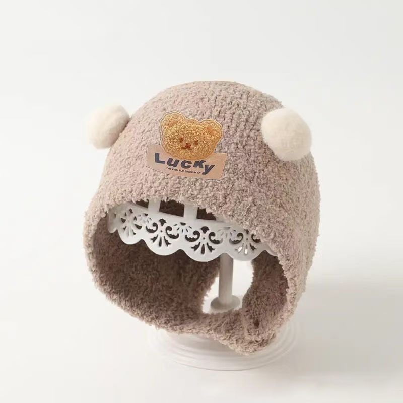 Baby Hat Beanie - หมวกป้องกันหูหมีน่ารักสำหรับเด็กทารก หมวกไหมพรมกำมะหยี่หนานุ่ม อุ่นสบายสำหรับฤดูหนาว เหมาะสำหรับเด็กอายุ 0-24 เดือน