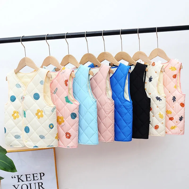 Baby Clothing Quality - หวานพิมพ์เสื้อกั๊กเสื้อผ้าเด็ก V คอเสื้อสีทึบเด็กฤดูใบไม้ร่วงฤดูหนาวเสื้อคุณภาพ WARM น้ําหนักเบา Outerwea