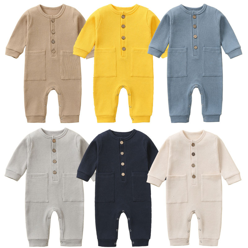 Baby Clothing Factory Shop - ผ้าฝ้าย 100% วาฟเฟิลชิ้นเดียวซื้อเพิ่มเพื่อลดราคาทารกแรกเกิดทารกRompersชุดนอนทารกJumpsuitsจัมเปอร์แขนยาวเสื้อผ้า