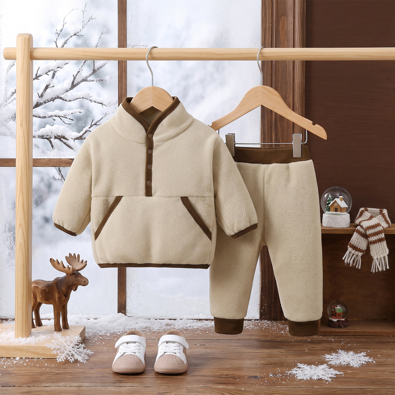 Baby Clothing Made In Usa - ชุดเสื้อผ้าเด็ก 1 ชุด ทำจากผ้าโพลาร์ฟลีซ เหมาะสำหรับฤดูใบไม้ร่วงและฤดูหนาว เสื้อ+กางเกงเด็ก