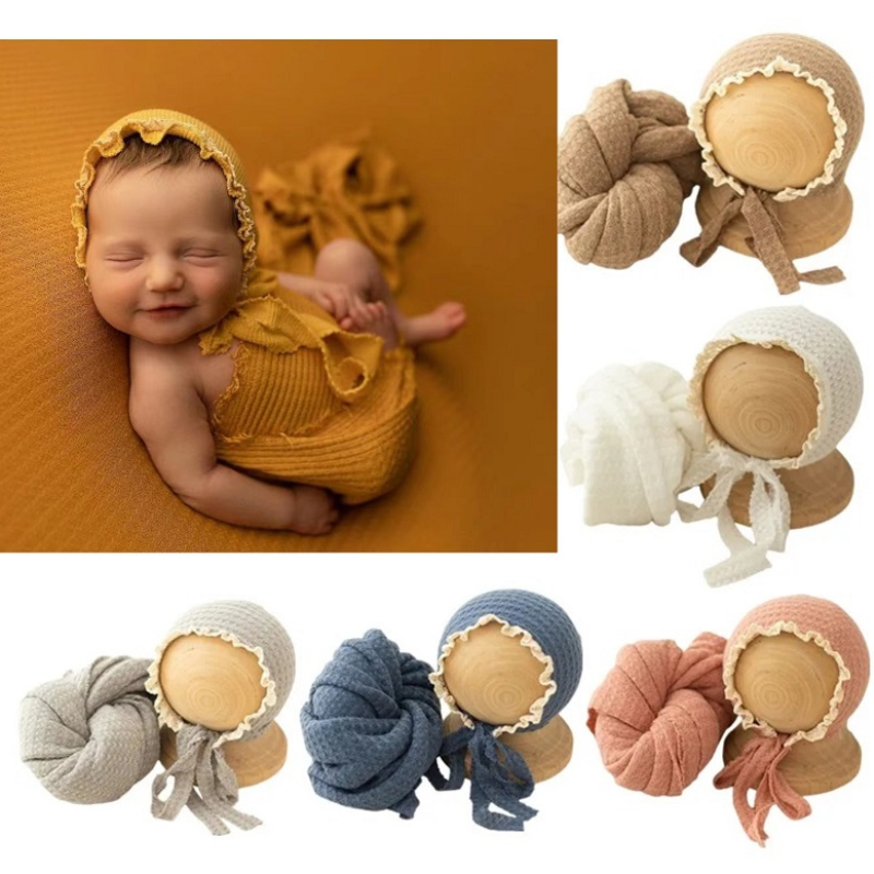 Baby Hat Beanie - ถักหมวกเด็กหมวกเด็กผู้หญิงหมวกลูกไม้ + ยืดผ้าห่มทารกแรกเกิดการถ่ายภาพ Props Bonnet ถ่ายภาพผ้าห่ม