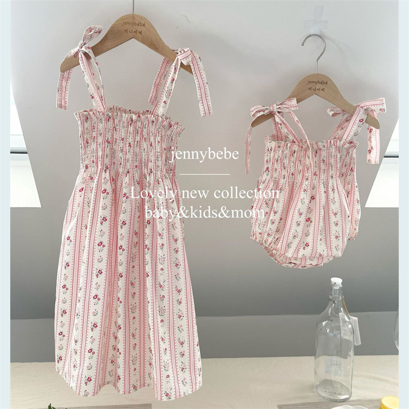 Baby Clothing Online - ชุดรอมเปอร์มีสายรัดสำหรับเด็กผู้หญิงชุดจั๊มสูทผูกโบว์ลายดอกไม้ผ้าคอตตอนแสนหวานสำหรับเด็กวัยหัดเดินเสื้อผ้าเด็ก