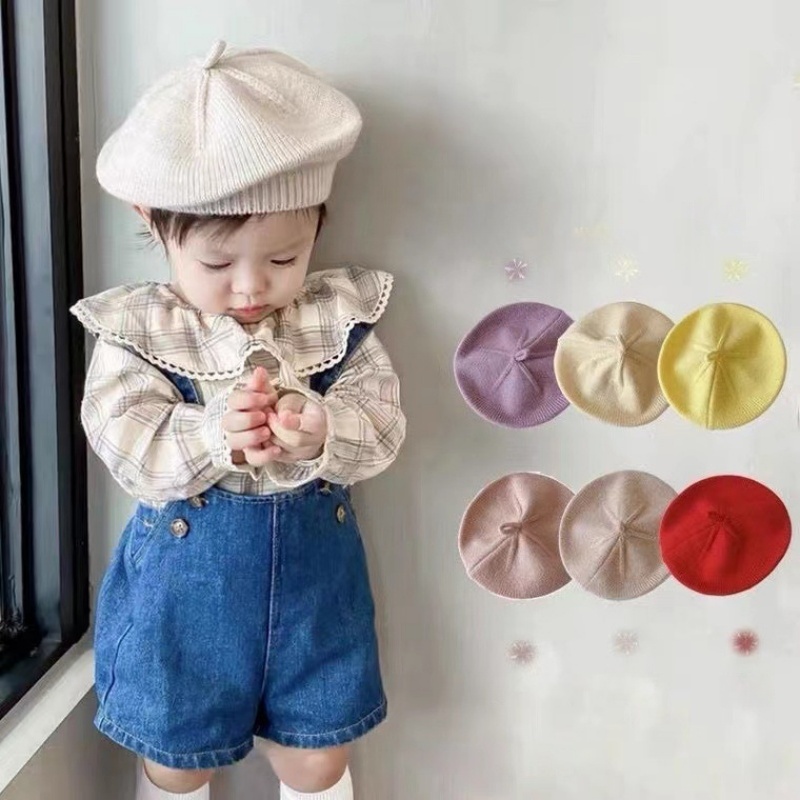 Baby Hat Beanie - หมวกเบเร่ต์เด็กถักไหมพรมแบบใหม่ สไตล์ฝรั่งเศส แฟชั่นสำหรับเด็กวัยหัดเดิน หมวกบีนนี่นุ่ม อุ่นสบาย สำหรับเด็กทารก