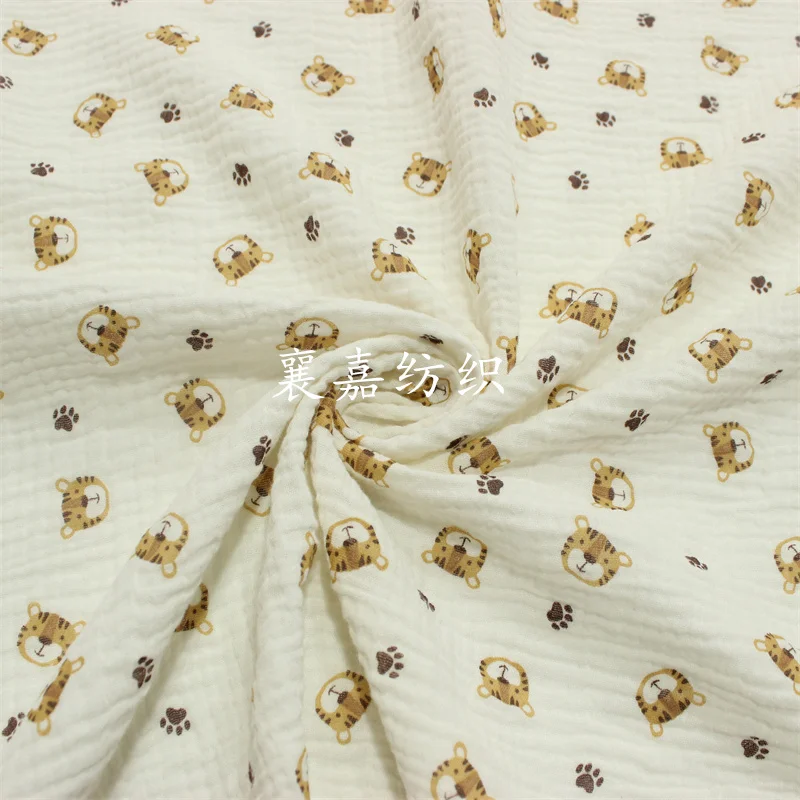 Baby Clothing Organic Cotton - 100X135 ซม.ผ้าฝ้าย Crepe Tiger Head พิมพ์เสื้อผ้าเด็กผ้าเย็บผ้า
